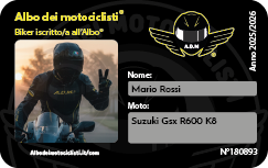 Card Iscritto A.D.M.® - Esempio di tessera motociclista