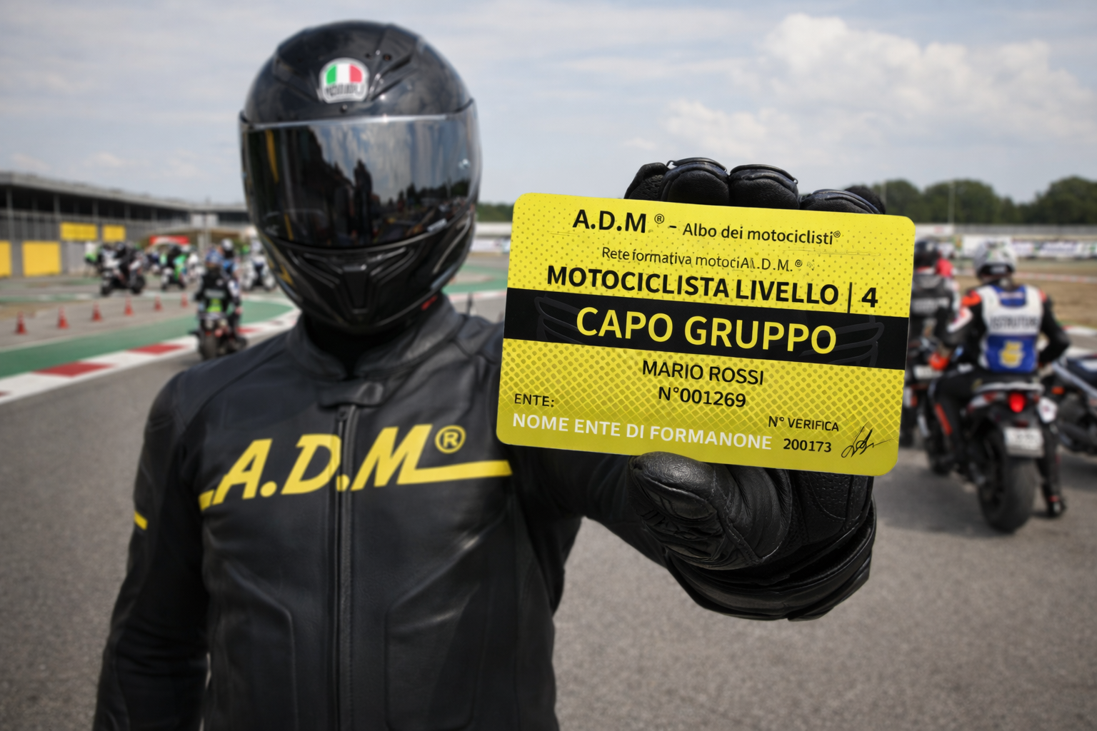Motociclista con card livello A.D.M.